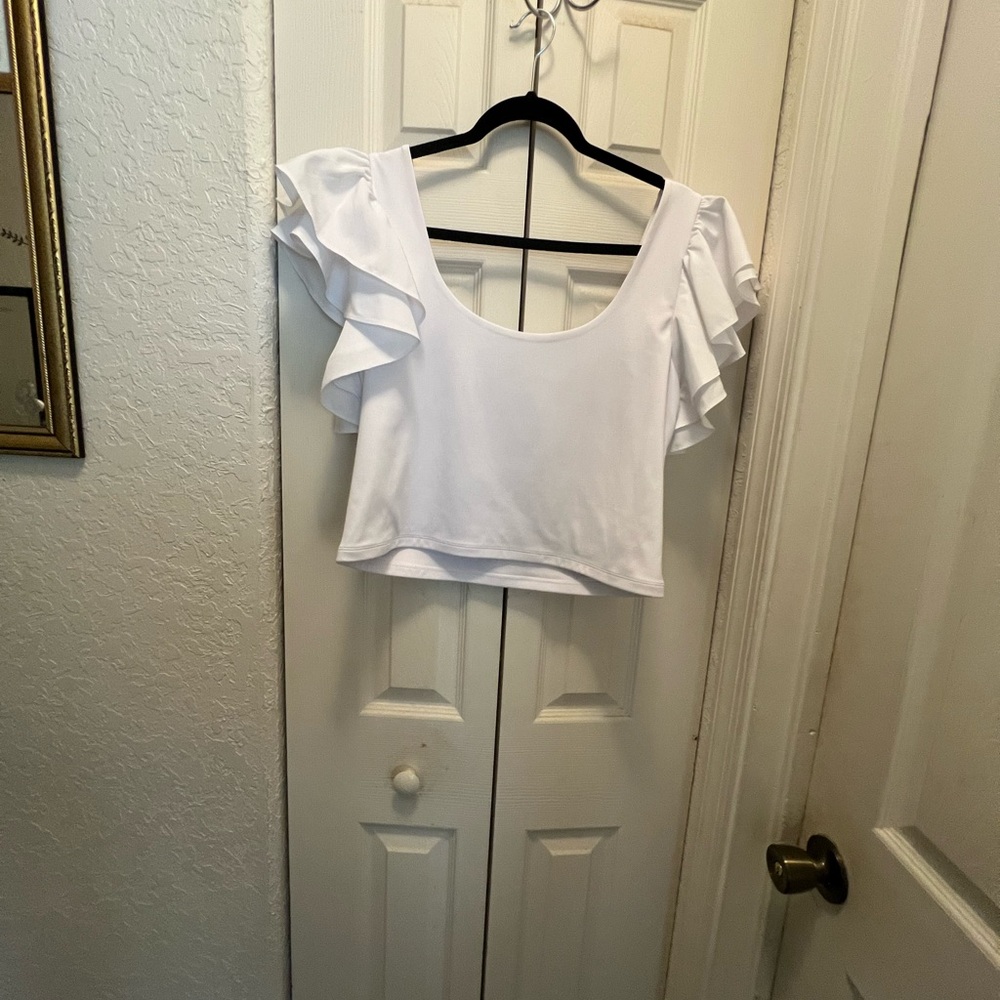 Express White Ruffle Sleeve Blouse - Picture 3 of 8